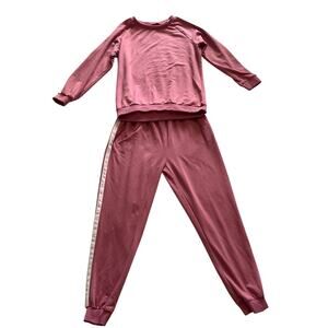 HOTOUCH Pink 2-Piece Lounge Set - Striped Raglan Sweatshirt & Joggers Y2K Medium
